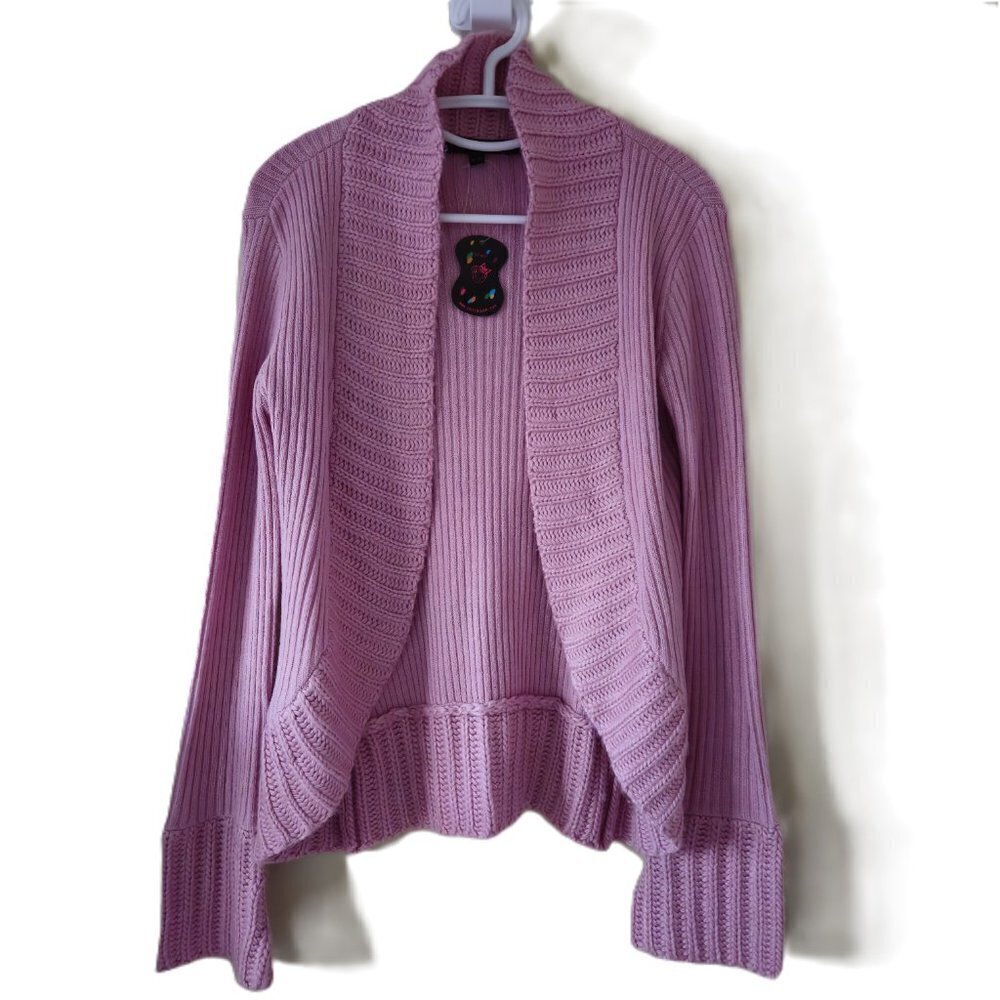 Dollhouse Knits open front flared ribbed cuff dusty rose cardigan women's size M